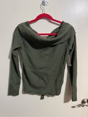 Francesca's Collections Ribbed Off-Shoulder Sweater - Olive